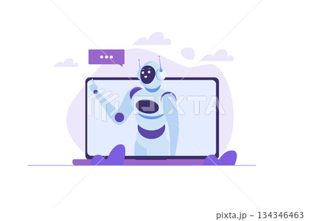 Chatbot concept. Man talking to robot. Customer support service android, artificial intelligence dialog . Chatbot concept. Man talking to robot. Customer support service android, artificial intelligence dialog . 134346463