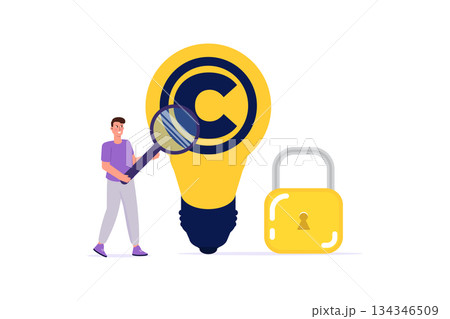 Copyright reserved, patented protection Intellectual property, concept. Vector illustration. 134346509