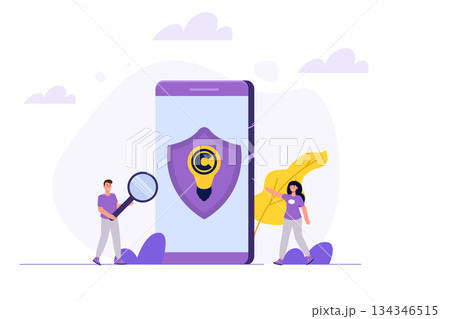 Copyright reserved, patented protection Intellectual property, concept. Vector illustration. 134346515