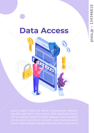 Data Access, Password isometric concept. Login form on screen. Vector illustration. Data Access, Password isometric concept. Login form on screen. Vector illustration. 134346618