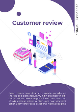 Customer review, Usability Evaluation,  Feedback,  Rating system isometric concept. Vector illustration 134346632