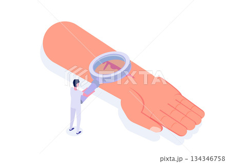 Hand cut blood, First aid treatment concept. Isometric vector illustration Hand cut blood, First aid treatment concept. Isometric vector illustration 134346758