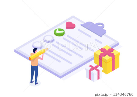 Online shopping wishlist, add to personalized collection isometric concept. Vector illustration. Online shopping wishlist, add to personalized collection isometric concept. Vector illustration. 134346760