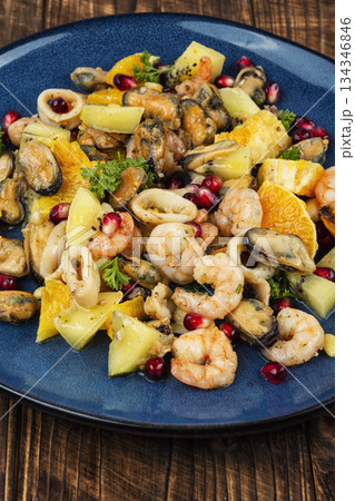 Fresh salad with seafood. Fresh salad with seafood. 134346846
