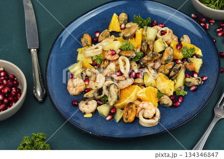 Fresh salad with seafood. Fresh salad with seafood. 134346847
