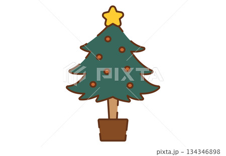 手描き風のかわいいクリスマスツリー 134346898