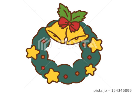 手描き風のかわいいクリスマスリース ジングルベル ベル 134346899