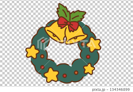 手描き風のかわいいクリスマスリース ジングルベル ベル 134346899