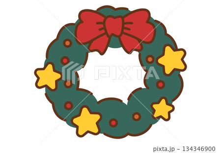 手描き風のかわいいリボンのクリスマスリース 手描き風のかわいいリボンのクリスマスリース 134346900
