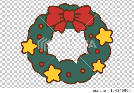 手描き風のかわいいリボンのクリスマスリース 手描き風のかわいいリボンのクリスマスリース 134346900