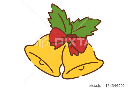 手描き風のかわいいクリスマスのベル素材イラスト 134346902
