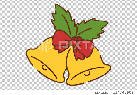 手描き風のかわいいクリスマスのベル素材イラスト 134346902