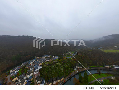 Esch-Sur-Sure, Wiltz, Grand Duche De Luxembourg, December 7, 2025, Wiltz Riverside Village Aerial 134346944