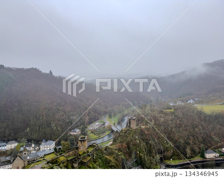 Esch-Sur-Sure, Wiltz, Grand Duche De Luxembourg, December 7, 2025, MistCovered Valley With Castle 134346945