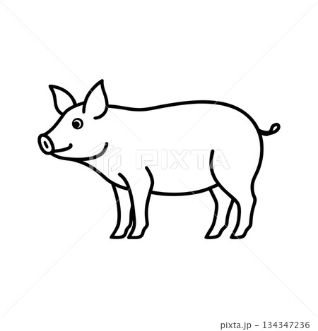 Adorable Pig Outline Illustration Farm Animal Symbol Livestock Vector Drawing 134347236
