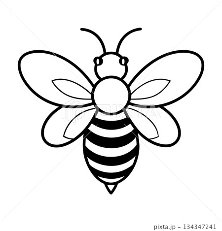 Black and white bee illustration with striped body and wings 134347241