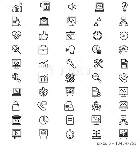 Collection of business and technology related outline icons set 134347253
