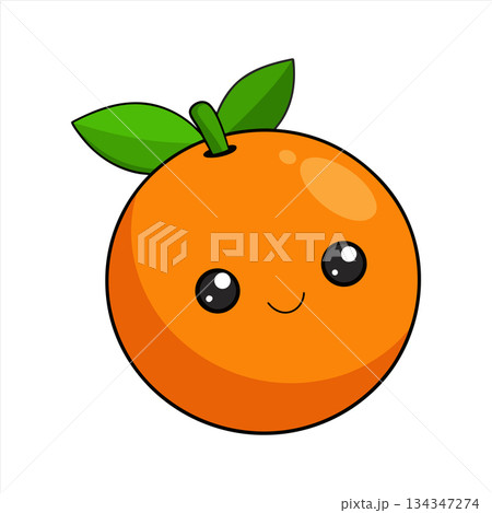 Cute Cartoon Orange with Leaves Smiling on White Background Illustration 134347274