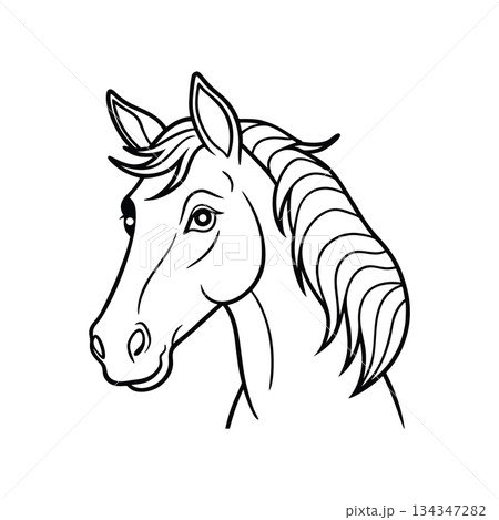 Elegant horse head illustration black outline for coloring page designs 134347282