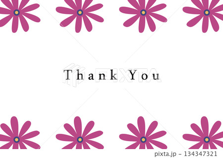 Thank you card design with purple flowers illustration on white background 134347321