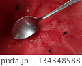 Watermelon background with a silver spoon. 134348588