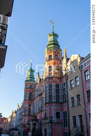 Historic building in Gdansk with detailed facade and statues in evening light 134349273