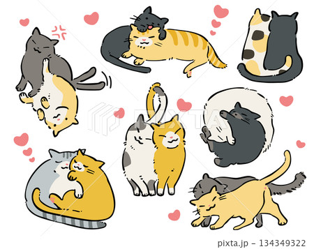 仲良しなかわいい猫のイラスト素材 134349322