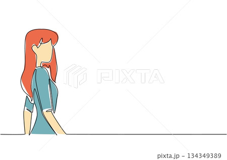 Continuous one line drawing woman with red hair. Posing like a model on the cover of a famous magazine. Beauty like no other. Perfection. World Redhead Day. Single line draw design vector illustration Continuous one line drawing woman with red hair. Posing like a model on the cover of a famous magazine. Beauty like no other. Perfection. World Redhead Day. Single line draw design vector illustration 134349389