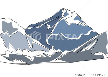 Continuous one line drawing Himalayas with its plains. The dream peak of mountain climbers. Cold snowy route. Extremely low temperature. Mount Everest Day. Single line draw design vector illustration 134349475