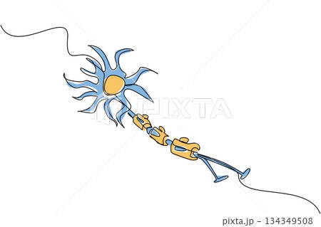 Single continuous line drawing multiple sclerosis nerves. Autoimmune disease disorders. Attacks healthy nerve cells. Symptom. Sick. World Multiple Sclerosis Day. One line design vector illustration 134349508
