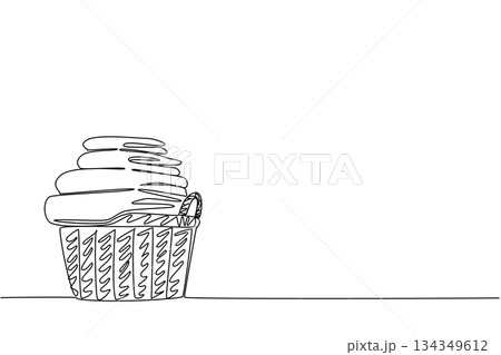Continuous one line drawing pile of white towels of various sizes in a wicker basket. A collection of towels is ready to be used by guests. Towel Day. Single line draw design vector illustration Continuous one line drawing pile of white towels of various sizes in a wicker basket. A collection of towels is ready to be used by guests. Towel Day. Single line draw design vector illustration 134349612