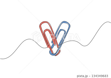 Single continuous line drawing paper clip shaped into a heart. Office needs when want to stick paper without glue. Does not damage paper. National Paperclip Day. One line design vector illustration Single continuous line drawing paper clip shaped into a heart. Office needs when want to stick paper without glue. Does not damage paper. National Paperclip Day. One line design vector illustration 134349683