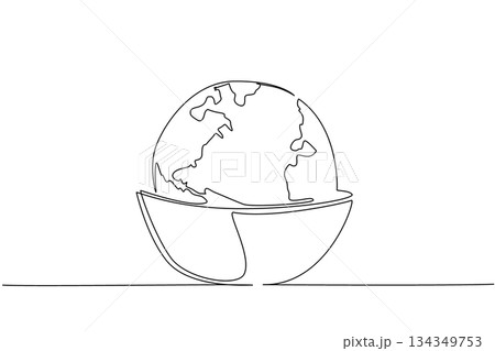 Single continuous line drawing a bowl with the top made into a globe and several stalks of wheat. Food uncertainty continues to occur. Trouble. World Hunger Day. One line design vector illustration 134349753