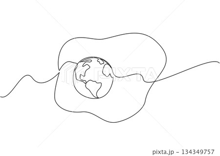 Continuous one line drawing fried egg with yolk made into globe. Good protein content in eggs. Good nutrition but not evenly distributed. World Hunger Day. Single line draw design vector illustration 134349757