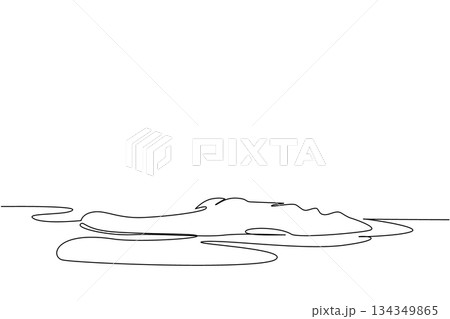 Single one line drawing part of the head of alligator is sticking out of the water. Moving slowly in the swamp. Hunting. The beast. National Alligator Day. Continuous line design graphic illustration 134349865