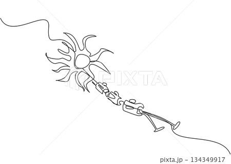 Single continuous line drawing multiple sclerosis nerves. Autoimmune disease disorders. Attacks healthy nerve cells. Symptom. Sick. World Multiple Sclerosis Day. One line design vector illustration 134349917