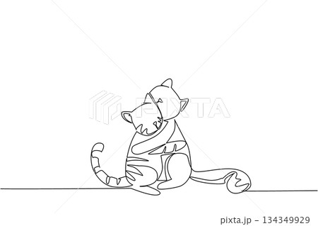 Single one line drawing 2 cats hugging each other. Their unique and adorable behavior. Very friendly as a pet. Sweet. Love. International Hug Your Cat Day. Continuous line design graphic illustration Single one line drawing 2 cats hugging each other. Their unique and adorable behavior. Very friendly as a pet. Sweet. Love. International Hug Your Cat Day. Continuous line design graphic illustration 134349929