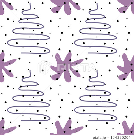 Spots, lines, dots. A seamless vector pattern of minimalist, trendy, hand-drawn abstract elements 134350204