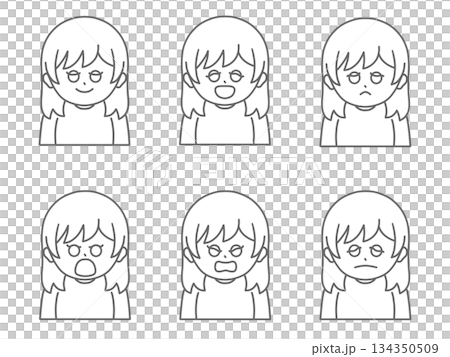 一位女性的各種面部表情插圖 ① 無色 一位女性的各種面部表情插圖 ① 無色 134350509