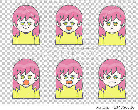 一位女性的各種面部表情插圖 ① 鮮豔的粉紅色 134350510