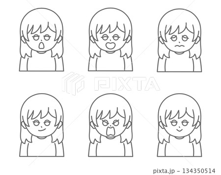 いろんな表情をしている女性のイラスト② 色なし いろんな表情をしている女性のイラスト② 色なし 134350514