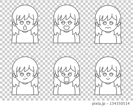 いろんな表情をしている女性のイラスト② 色なし いろんな表情をしている女性のイラスト② 色なし 134350514