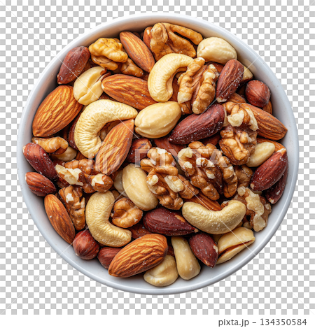 Bowl of mixed nuts isolated on white background Bowl of mixed nuts isolated on white background 134350584
