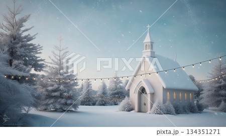 クリスマス 雪の中の小さな教会 クリスマス 雪の中の小さな教会 134351271