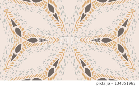 Geometric abstract symmetrical seamless pattern, ethnic art illustration for fabric design and backgrounds Geometric abstract symmetrical seamless pattern, ethnic art illustration for fabric design and backgrounds 134351965