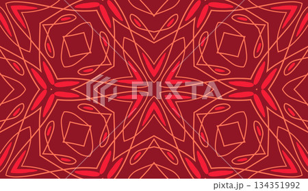 Geometric abstract symmetrical seamless pattern, line art illustration for fabric design and backgrounds 134351992