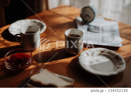 Vintage breakfast moment in natural light. Vintage breakfast moment in natural light. 134352130