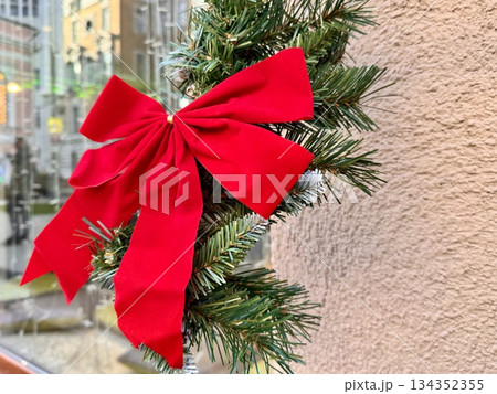 bright Christmas decoration red bow. High quality photo 134352355