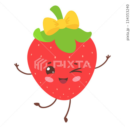 Cute strawberry character with bow 134353240