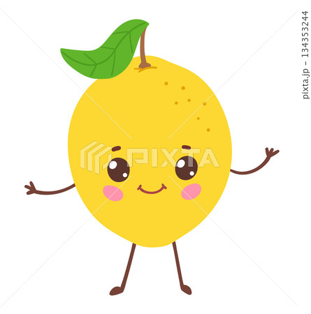 Cute lemon fruit character with smiling face 134353244